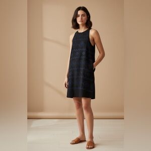 WILFRED Trompette Embroidered Black Linen Blend Swing Dress Size S Aztec Office